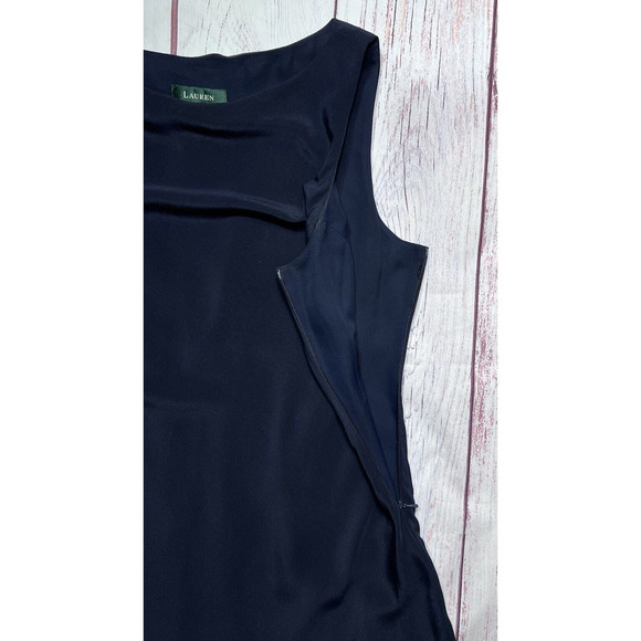 Lauren Ralph Lauren Women's Silk Sleveless Cocktail Evening Dress Midi Navy 10 - Picture 4 of 5